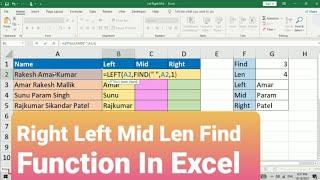 How To Use Right Left Mid Len Find formula In Excel