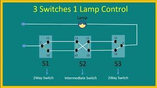 3 Switch 1 Light Connection/ Intermediate Switch Connection/ 3 Switches control to one Lamp Circuit