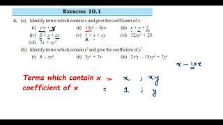 4q Ex 10.1 Algebraic expressions class 7 maths.Identify terms which contain x and give coefficient