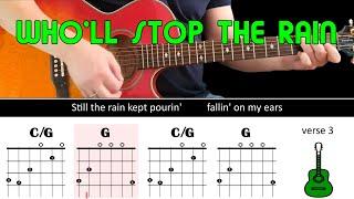 WHO'LL STOP THE RAIN - Guitar lesson - Acoustic guitar (with chords & lyrics) - CCR