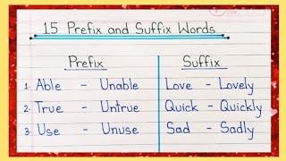 15 Prefix and Suffix In English | suffix and prefix | Prefix Words | Suffix Words | prefix suffix