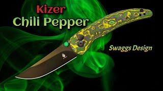 Kizer Chili Pepper Button Lock - Swaggs Design - Toxic Storm Fat Carbon & S90V!