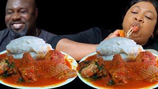 Asmr mukbang 5 minutes eating sound with pounded yam fufu vegetable stew African food