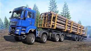 SnowRunner - MAN Truck TGS 480 8X8 Driving Offroad - Trailer Transporting Logging