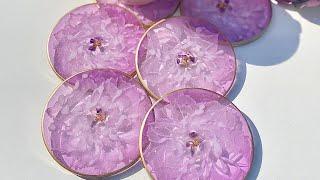 Beautiful 3D Flower Resin Coasters With Amethyst Crystals