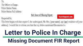 Request Letter to Police In Charge for Missing Report of Documents | Fir Letter to Police Sample