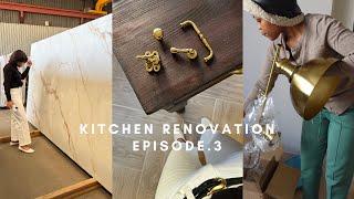 EXTREME KITCHEN RENOVATION EP.3| countertop reveal, mixing cabinet hardware & pendant light unboxing