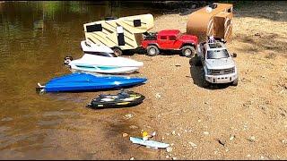 Rc KAYAK, RC CAMPER TRAILER,CEN-FORD RACING F-450 DUALLY,JET SKI BRUSHLESS ADVENTURE.