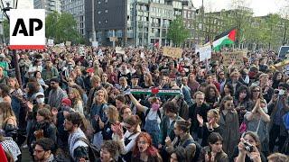 Pro-Palestinian march by University of Amsterdam students, staff after camp dismantled