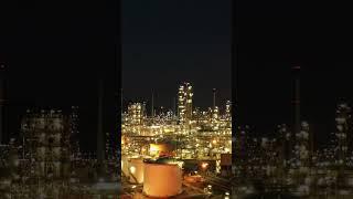 Refinery at Night - Drone Aerial Footage