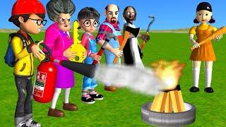 Scary Teacher 3D vs Squid Game Fire Extinguisher Woodpile 5 Times Challenge Miss T vs 3 Neighbor Win