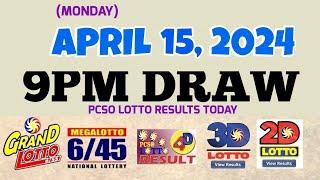 Lotto Result Today 9pm draw April 15, 2024 6/55 6/45 4D Swertres Ez2 PCSO#lotto