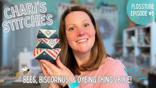 FLOSSTUBE 9 - Chari's Stitches - Bees, Biscornus, & Dyeing Things Blue!