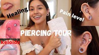 PIERCING TOUR // All about my piercings: industrial, conch, rook, daith and more! (healing & pain).