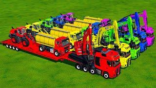 TRANSPORTING EXCAVATOR, MIXER TRUCK, BULLDOZER, POLICE CARS TO GARAGE WITH MAN TRUCK - FS22