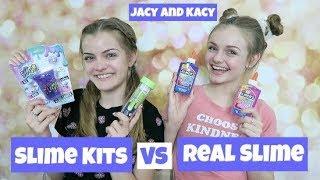 Slime Kits vs Real Slime Challenge ~ Trying New Slime Products ~ Jacy and Kacy