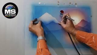 RISING SUN, Airbrush landscape Painting  #001,  by MS Artworld