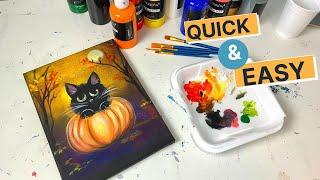 Quick & Easy Halloween Painting Acrylic | Pumpkin Kitty