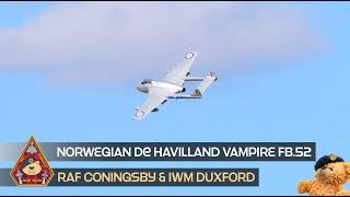 THE ICONIC dE HAVILLAND VAMPIRE FB.52 NORWEGIAN AIR FORCE HISTORIC SQUADRON LN-DHY TAKEOFF & DISPLAY