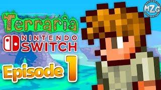 Terraria Nintendo Switch Gameplay Walkthrough - Part 1 - Awesome First Day! Building Our House!