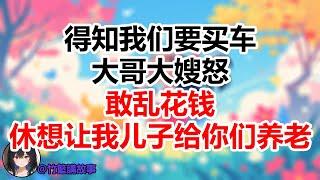 得知我们要买车，大哥大嫂怒：敢乱花钱，休想让我儿子给你们养老！#為人處世#生活經驗#情感故事#晚年哲理#中老年心語#孝顺#儿女#讀書#養生#淺談人生#養老#真實故事#有聲書