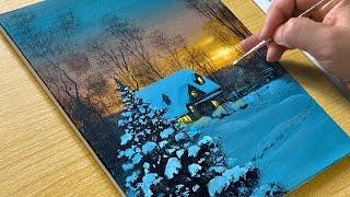 How to Paint Snowy Night / Acrylic Painting