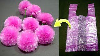 पॉलिथीन से फूल बनाने का तरीका /Easy Plastic Carry Bag Rose Flower Craft Idea/Make polythene Flower