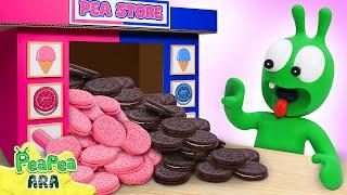 Pea Pea تستكشف آلة بيع Oreo باللونين الوردي والأسود | Pea Pea Ara | Cartoon for kids