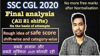 SSC CGL 2020 all 21 Shifts analysis| Safe score category-wise and shift-wise & Normalisation impact.