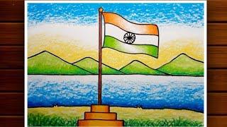 Republic Day Special Drawing || Indian National Flag Drawing || Flag Scenery Drawing for Beginners..