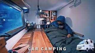 [Winter car camping] Powder snow. -2℃ mountain. I'm retiring! DIY light truck camper. 185