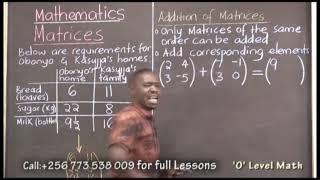 Mathematics topic Matrices O-level by Kenneth obonyo E-learning project Uganda succeed is a must