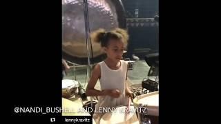 9 year old drummer jams with Lenny Kravitz at the O2 Arena in London - Nandi Bushell