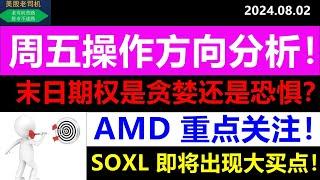 美股老司机：周五末日期权是贪婪还是恐惧？重点关注AMD!SPY QQQ TSLA AAPL NVDA AMD META MSFT AMZN GOOG SOXL NFLX COIN SMCI 8月2日