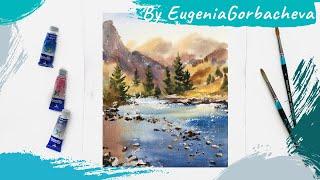 Watercolor Painting Time Lapse | Landscape Mountains | Акварельная картина