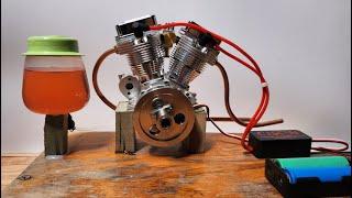 Mini V2 Engine Four- Stroke Air Test and Review - Cooled Motorcycle RC Gasoline Engine - Stirlingkit