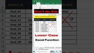 Lower case function in excel sheet #excel #msofficegyan #office