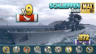 Battleship Schlieffen with friends, 9 ships destroyed - World of Warships