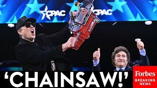 BREAKING NEWS: Elon Musk Presented With 'Chainsaw For Bureaucracy' By Javier Milei At CPAC