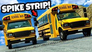 SCHOOL BUS vs SPIKE STRIP on a Mountain in BeamNG Drive Mods!