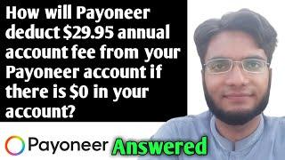 How will Payoneer deduct their annual account fee $29.95 from user P.. account if the balance is $0?
