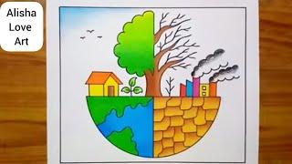 World Environment Day Drawing / Stop Global warming Poster Drawing / Save Environment Drawing