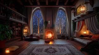 Rain, Thunder and Fireplace Sounds Therapy For Sleeping in this Cozy Castle Room | 12 Hours