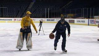 Predators hit the ice for a game of basketball HORSE