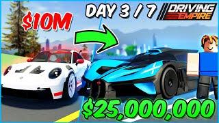 Going From Poor to BUGATTI BOLIDE in ONE WEEK (Day 3) | Roblox Driving Empire