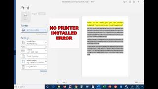 what to do when you get no printer installed error in MS Word, Excell, Powerpoint etc.. 2025