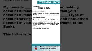 Request Letter to Bank for Excess Interest Charges Refund - Letter for Refund of Charges