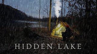 Rainy Hot Tent Camping next to a Hidden Lake