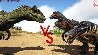 Allosaurus VS Carno, Baryonyx & Therizinosaur || Ark Battle