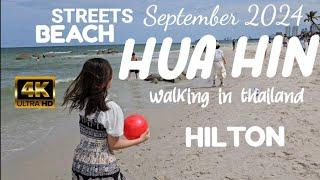 WALKING IN HUA HIN | #thailand  | 4K 60FPS UHD | Beach | Hilton Area | Streets